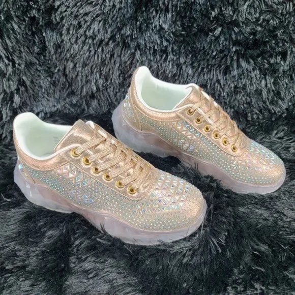 Cape Robbin Rose Gold Low Top Iridescent Rhinestone Lace Up Sneakers - Picture 6 of 9